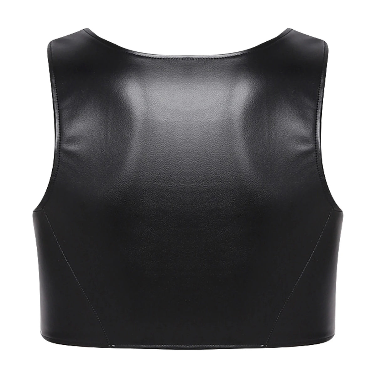 PU Leather Latex Vest for Men Casual Sleeveless Jacket Motorcycle Costume Low Square Neck Front Zipper Matte Outerwear Clubwear