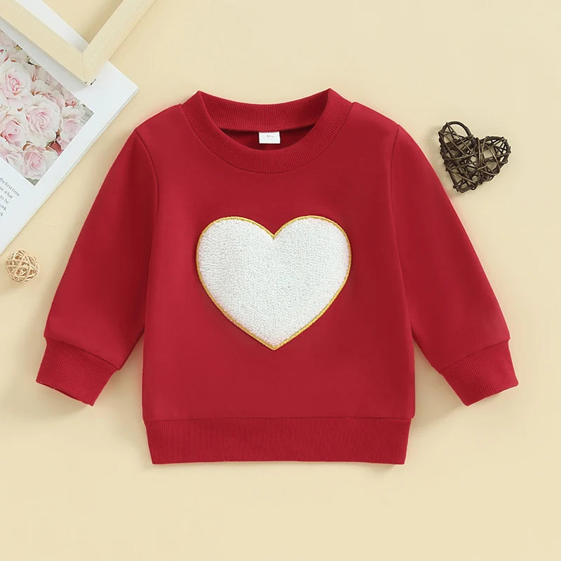 0-3Y Baby Kids Valentine's Day Sweatshirts Tops Toddler Heart Pattern Long Sleeve Pullover Shirt Tops Spring Fall Kids Clothes