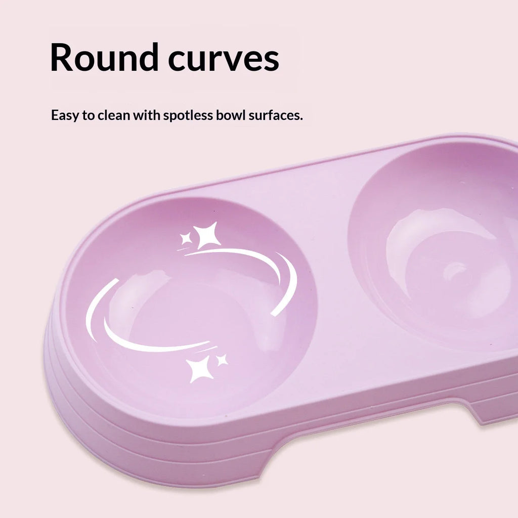 Plastic Pet Double Bowl Feeder PP Material Cat Dog Food Water Feeding Dish Non‑Slip Base Portable Pet Feeder Bowl