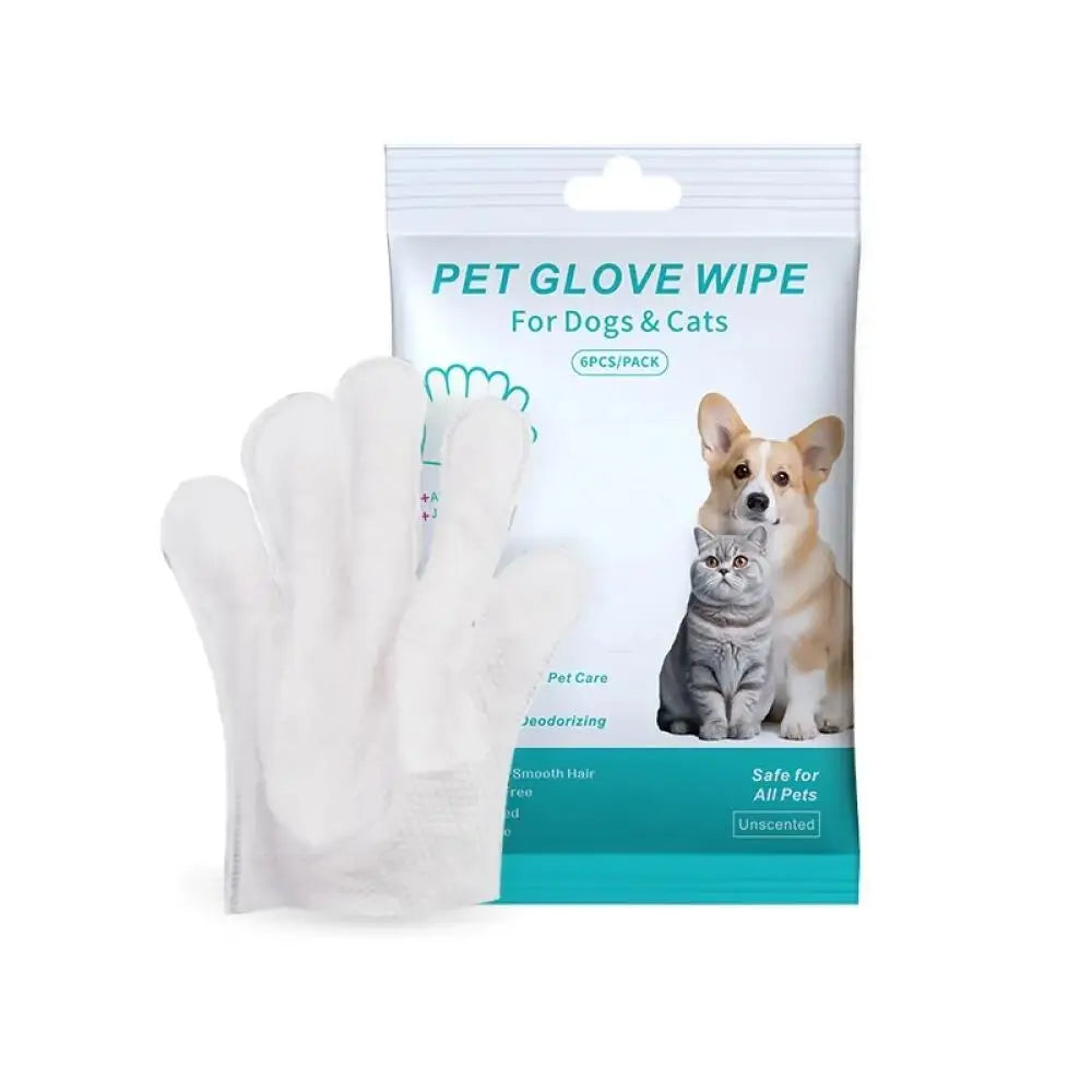 Pet Cleaning Gloves 6PCS Wash Free Grooming Wipes for Dogs Cats Disposable Dry Bath Gloves Gentle Care Supplies