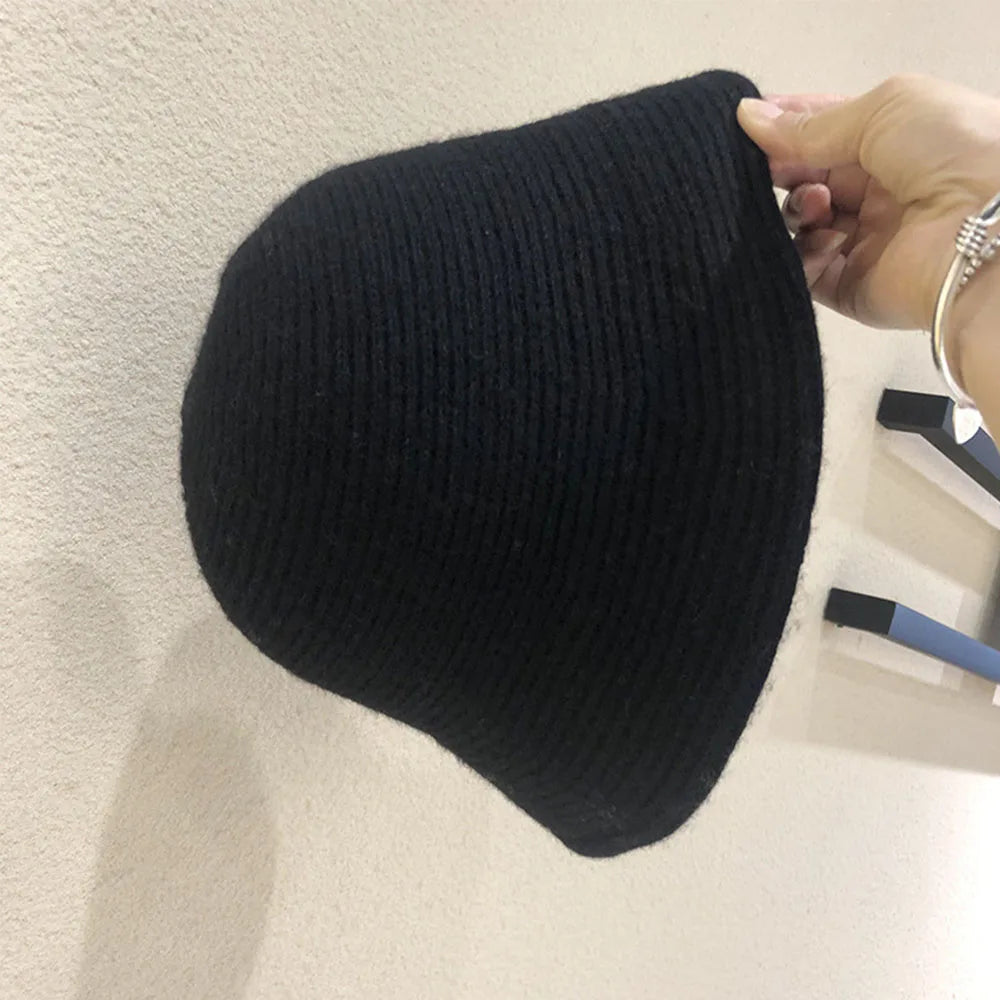 Hip Hop Women Thicken Autumn Knitted Winter Bucket Hat Warm Hats Felt Wool Hat Fishing Cap