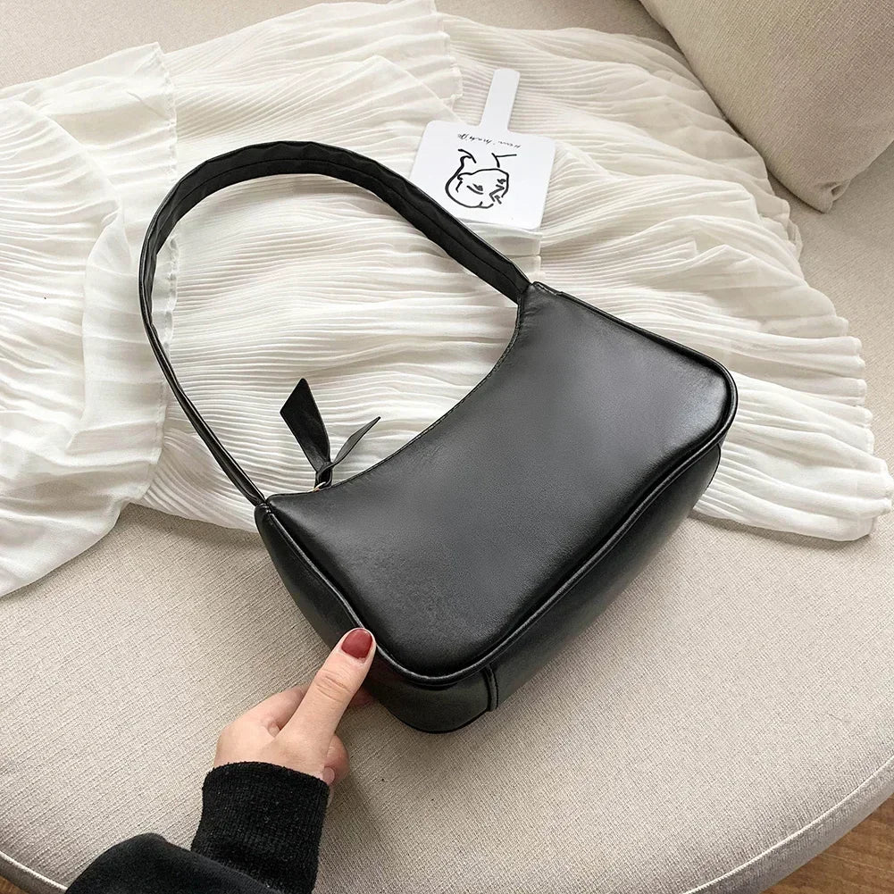 1pc Retro Soft PU Leather Women Shoulder Underarm Bag Casual Solid Color Small Top-Handle Handbag Ladies Fashion Shoulder Bag