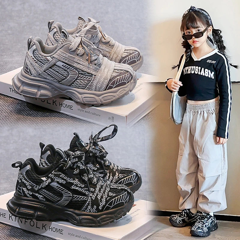 Children Running Shoes Thick Soft Sole Kids Sneakers Breathable 2025 Autumn New Boys Girls Basketball Shoes Toes Capped Non-slip