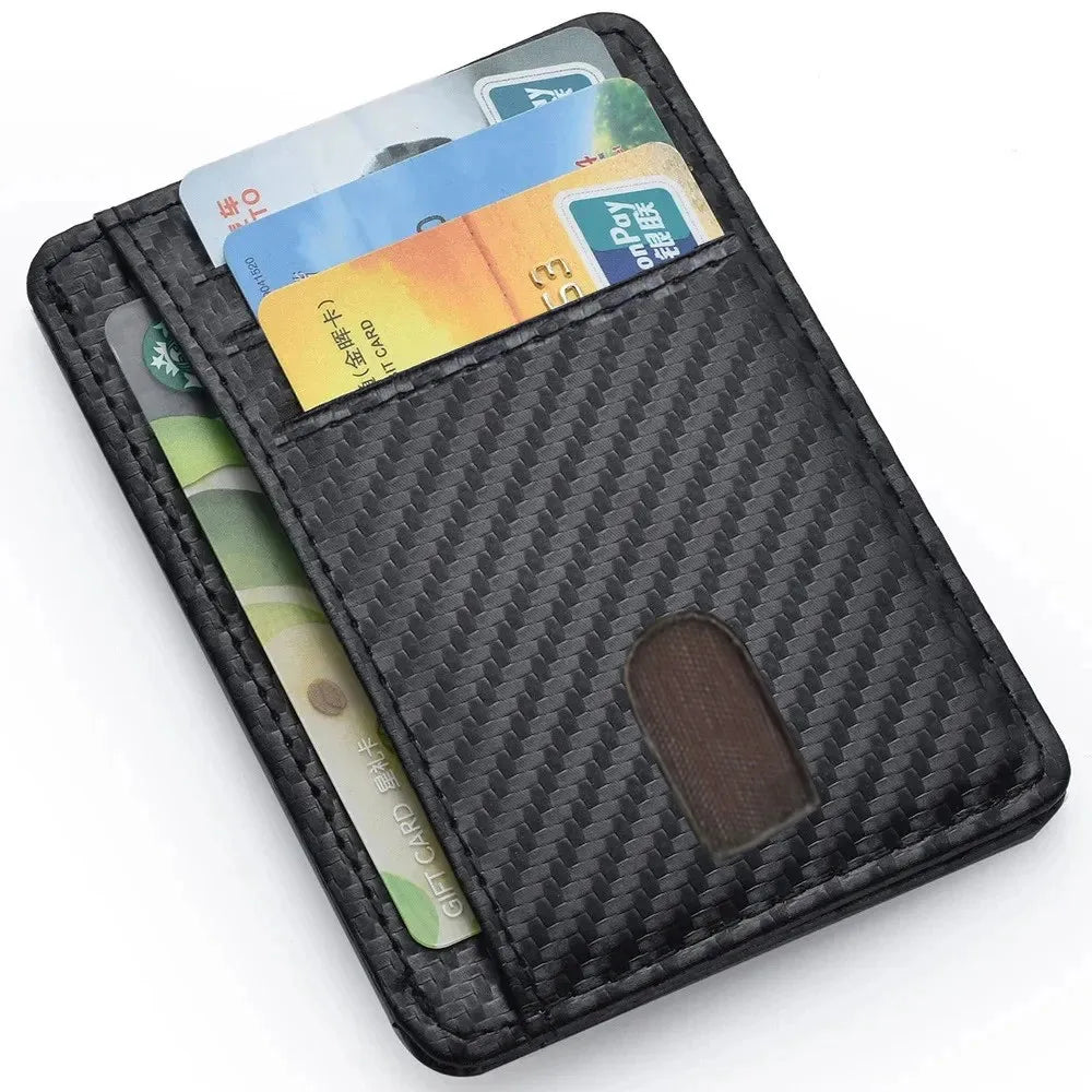 Men's Carbon Fiber Slim Thin Minimalist Wallets Men Anti Rfid Blocking Protected Magic ID Credit Card Holder PU Leather Wallets
