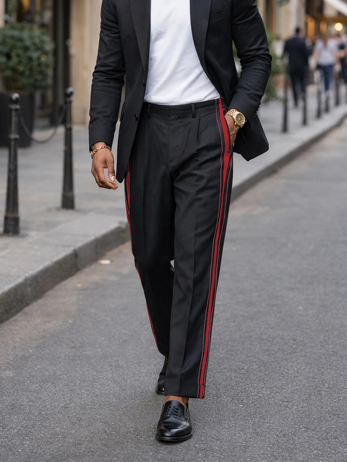 2026 SS Men's Color Block Spliced Suit Pants, Slight Stretch, Loose Straight Business Daily Pants Belt Not Included