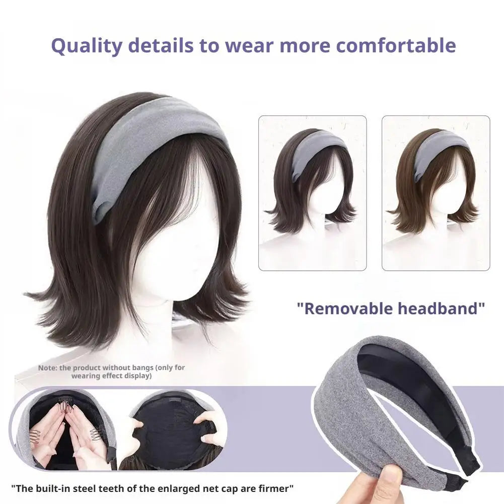 Headband Wigs Short Straight Bob for Women Half Wigs Synthetic Hair for Cosplay Party Daily Use Synthetic Women Elegant Solid