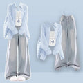 2026 Summer New Korean Elegant Denim Pants Matching Set Women's Fashion Sunscreen Shirt+Strap+Loose Wide Leg Jeans 3-Piece Suit