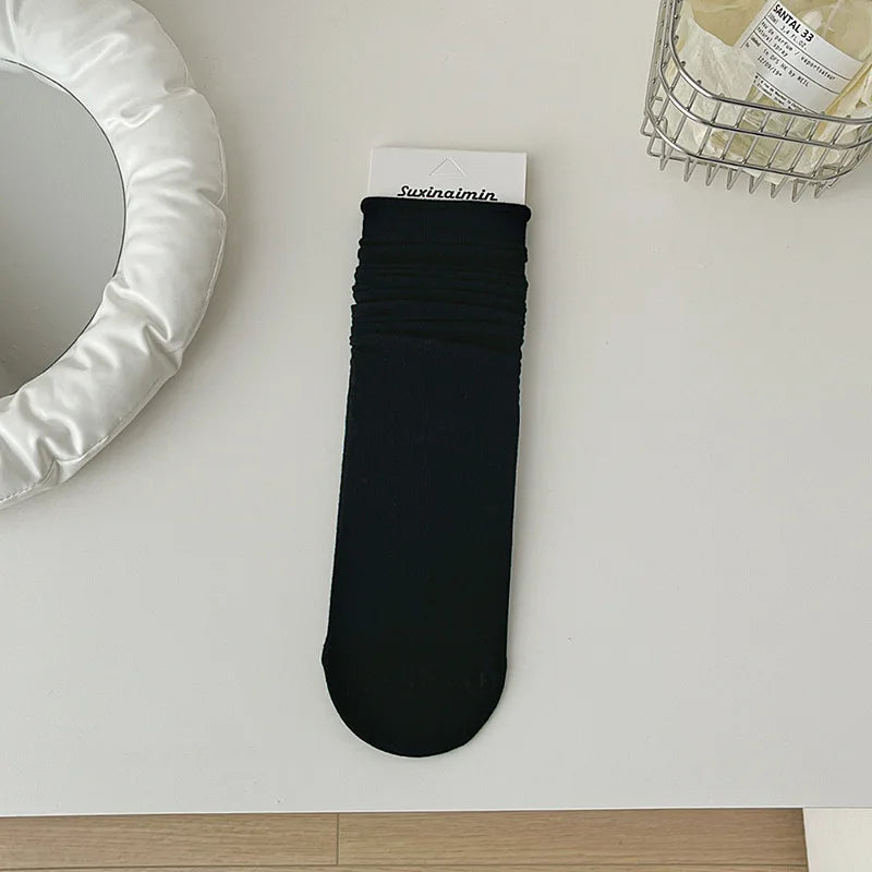 Women Socks Japanese Fashion Cotton Thin Breathable Long Socks Women Korean Style Casual Solid Color Black White Gray Socks Sox