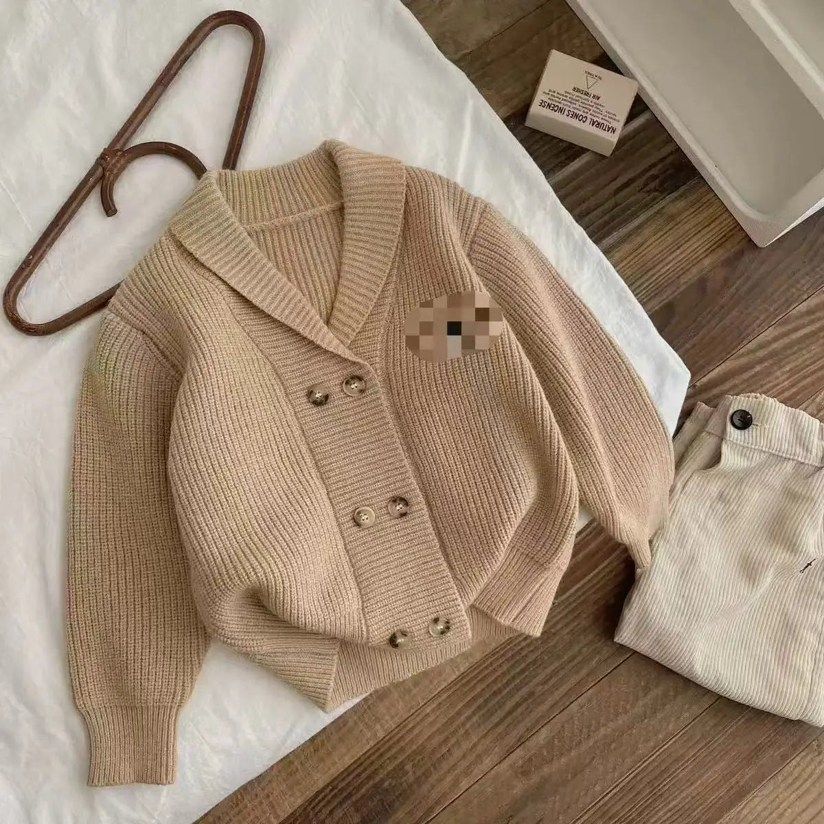 Knitted Cardigan Jacket for Children Autumn and Winter Korean Fashionable and Loose Double Breasted New Top for Boys and Girls
