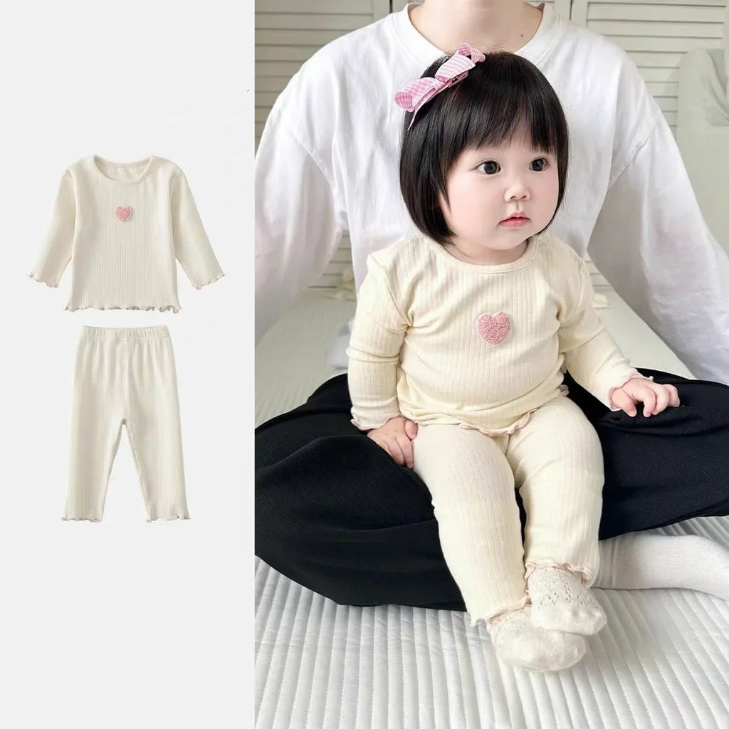 Korean Style Kids Pajama Set Cute Girls 2 Piece Sleepwear Warm Long Sleeve Autumn Winter Homewear Cozy Loungewear Outfit