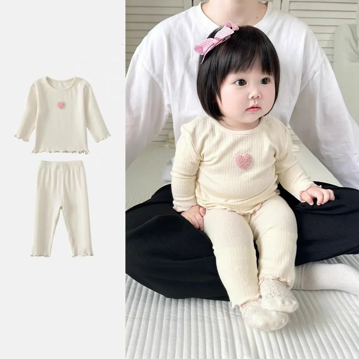 Korean Style Kids Pajama Set Cute Girls 2 Piece Sleepwear Warm Long Sleeve Autumn Winter Homewear Cozy Loungewear Outfit