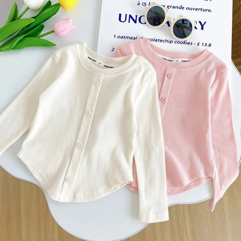 Children T-Shirts Slim Top Solid Color Fashion Breasted T-shirt Long Sleeve Girls Play Undershirt Kids Clothes for Girls
