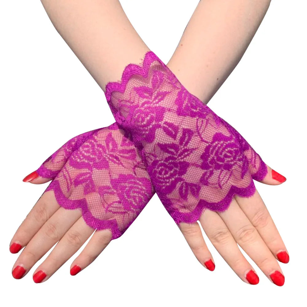 Wedding Women Short Lace Gloves Gothic Fancy Dress Party Fingerless Gloves Summer Outdoor Ladies Driving Sunscreen Gloves