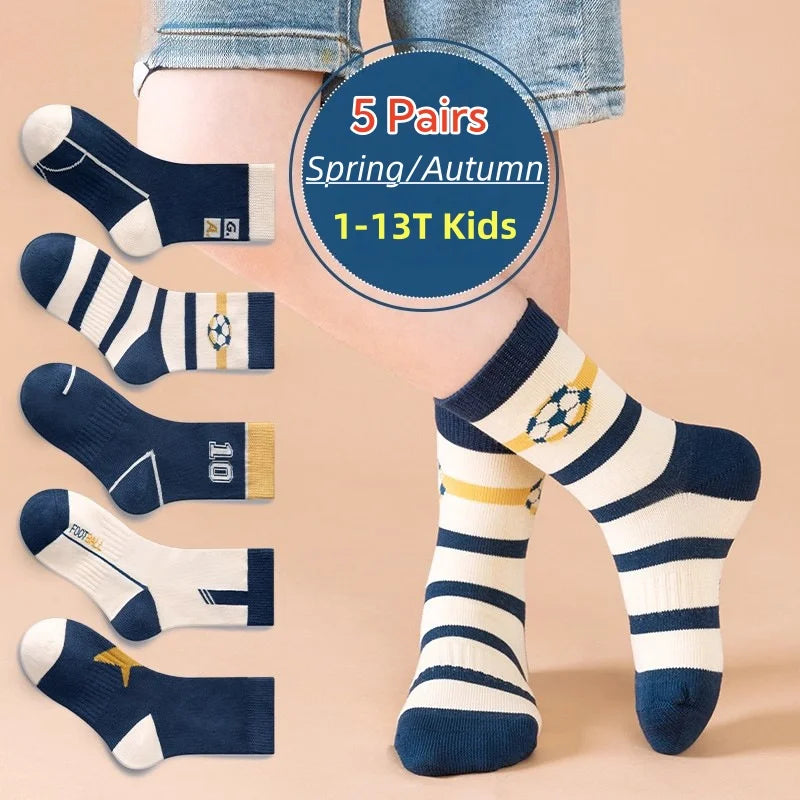 Captain Baby Socks Spring Summer Cotton Socks Kids Boys Calf-length Striped Socks Children's  Sport Socks 5 Pairs