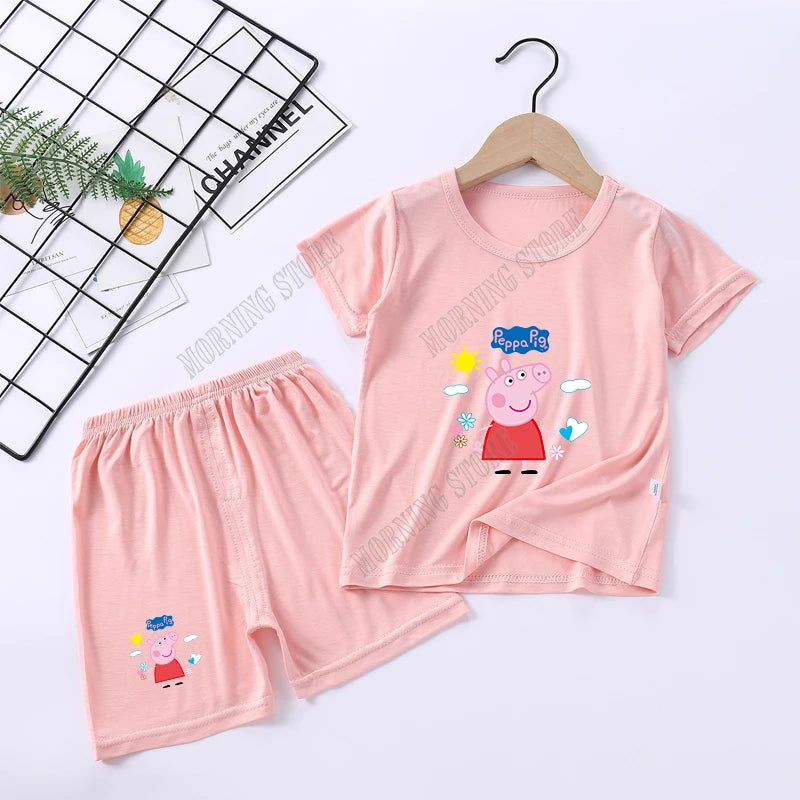 Peppa Pigs Children Pyjamas Sets Cartoon Girls boys Sleepwear Short Sleeved Clothes Kid Pajamas Set Baby Shirt Tops Clothing