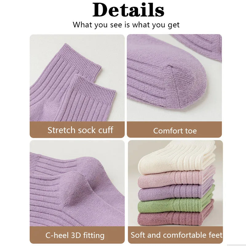 5 Pairs/Lot Children'S Socks Set Solid Color Double Needle Cotton Kids Mid-Tube Socks Candy Color Boys And Girls Student Socks