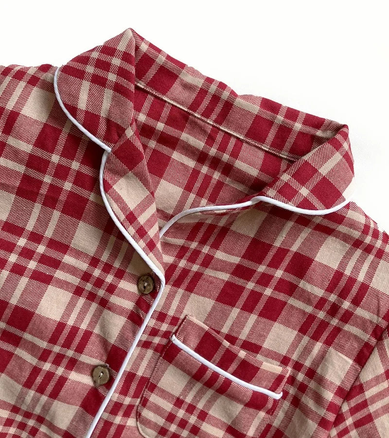 Children's Pajamas Sets Spring Autumn Baby Girls Clothes 100% Pure Cotton Plaid Tops+Pants 2 PCS Kids Boy Pyjamas Suits Homewear