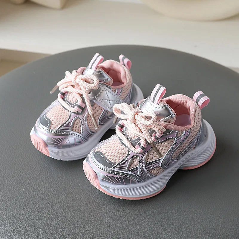 Girls' Sports Shoes 2026 New Style Soft Sole Children's Casual Shoes Fashionable Breathable Stripe Dad Shoes for Kids Boy