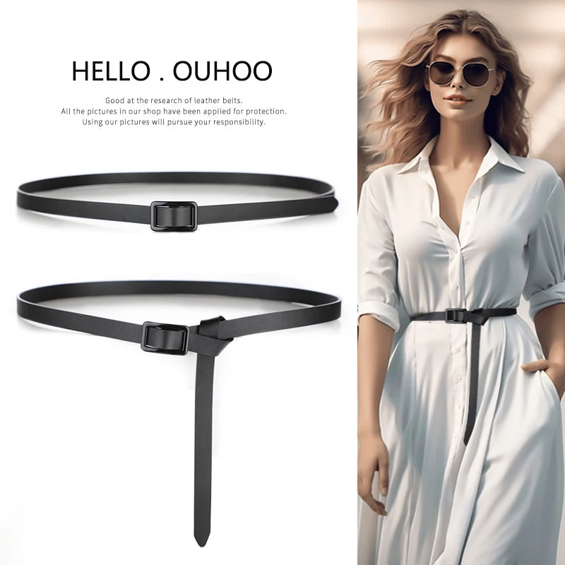 Fashion Belts for Women Metal Buckle Waist Belt Knotted Thin Belts for Jeans Dress Leather Belt Adjust Skinny Waistband