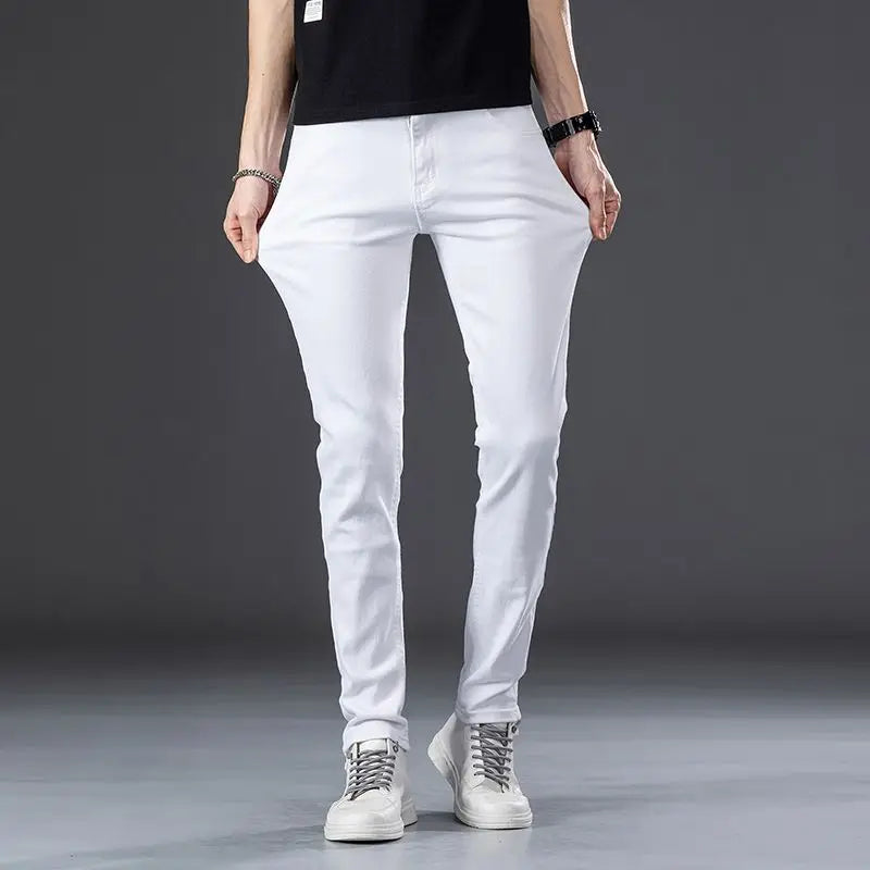 Spring Summer Men's White Jeans Fashion Skinny Stretch Casual Thin Denim Pants Comfortable Soft Cotton Male Korean Trousers