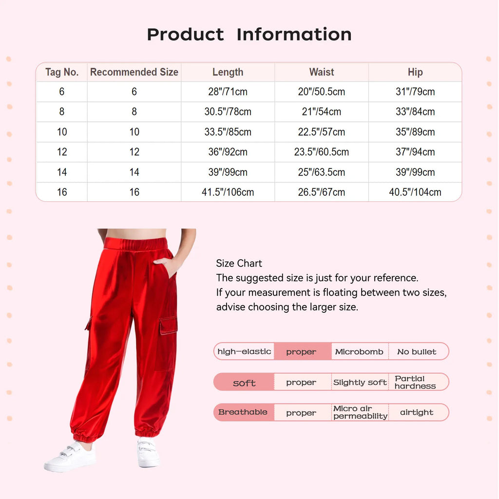 Kids Boys Girls Metallic Shiny Cargo Pants Fashion Children Holographic Trousers Teens Hip-Hop Pants Street Jazz Dance Costume