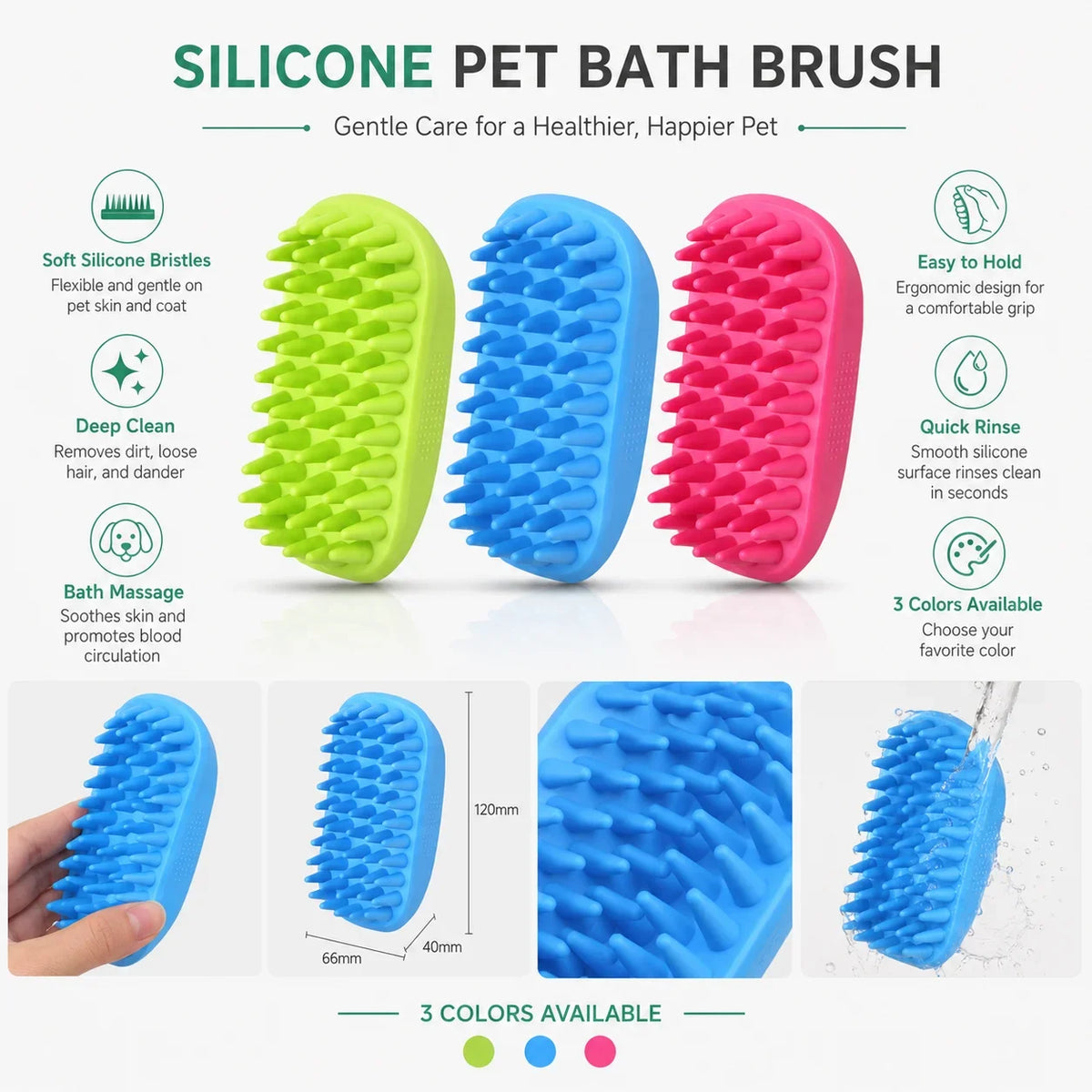 Pet Massage De-Shedding Brush, Soft Dog Bath Cleaning Scrubber, Hair Removal Grooming Tool for Pets