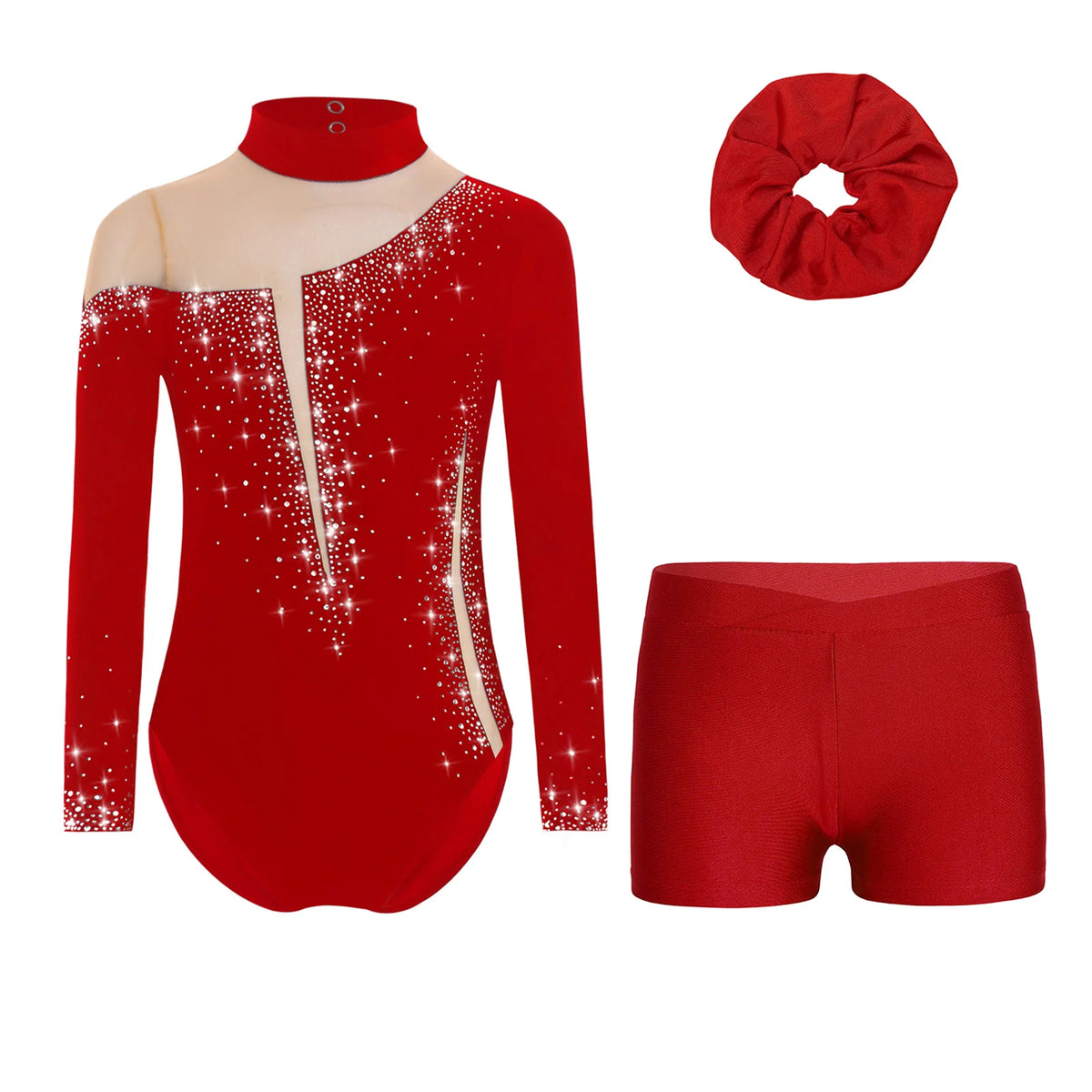 Kids Girls Ballet Dance Leotard With Body Shorts Hair Band Long Sleeve Workout Outfits Gymnastics Jersey Bodysuit Clothes