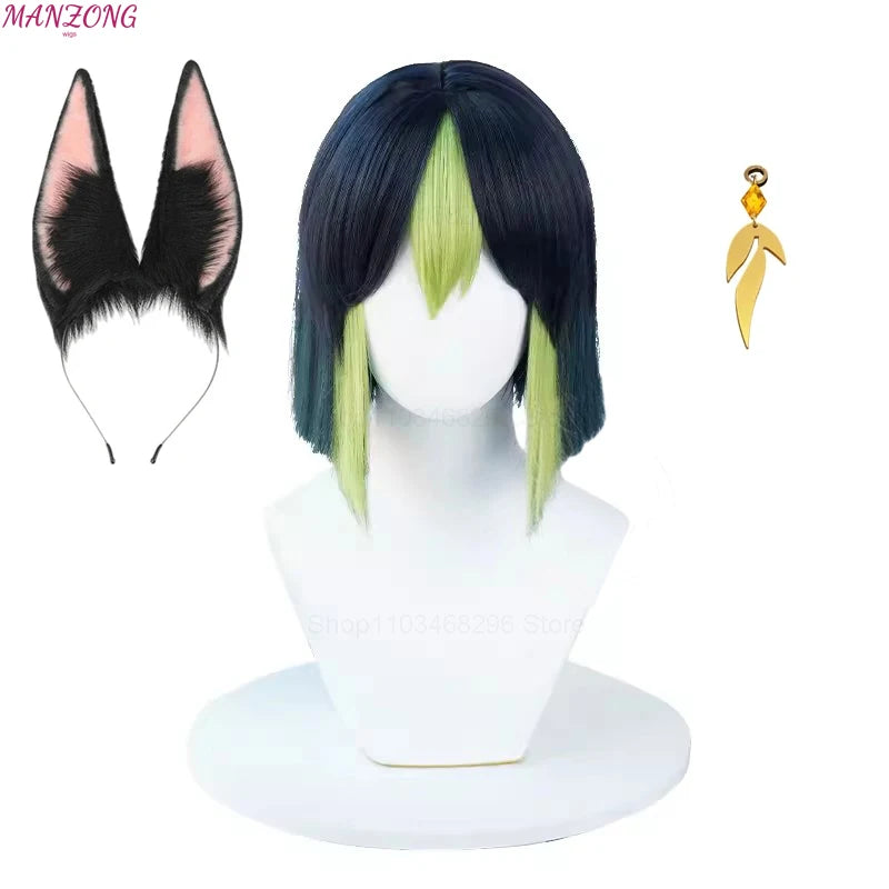 High Quality Game Impact Tighnari Cosplay Wig 30cm Heat Resistant Synthetic Hair Tighnari Women Wigs Halloween Party