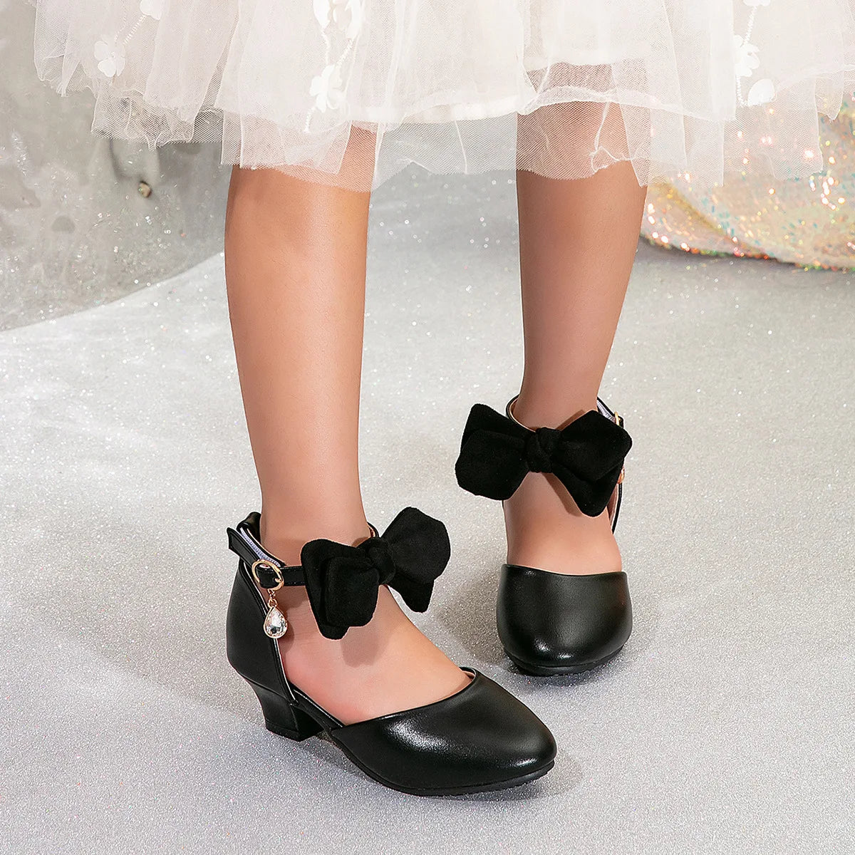 Children Girls High Heel Shoes Kids Sandals Lolita Mary Janes Shoes Sweet Bowknot Princess Party Dress Wedding Shoes Size 28-40