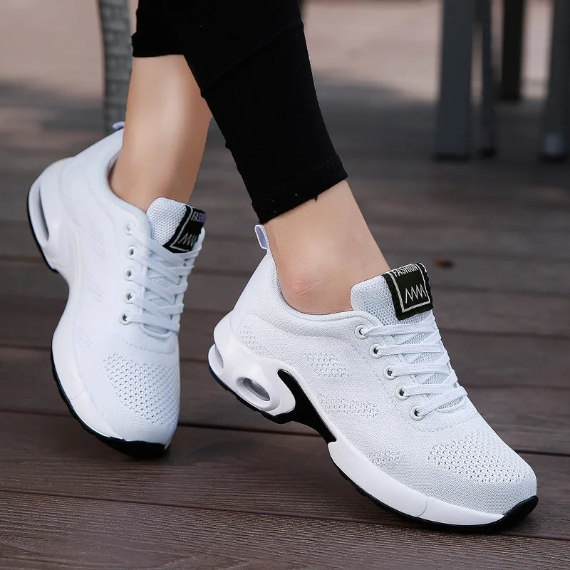 Fashion Women Lightweight Sneakers Breathable Mesh Comfort Running Shoes Air Cushion Training Shoes Casual Sports Shoes
