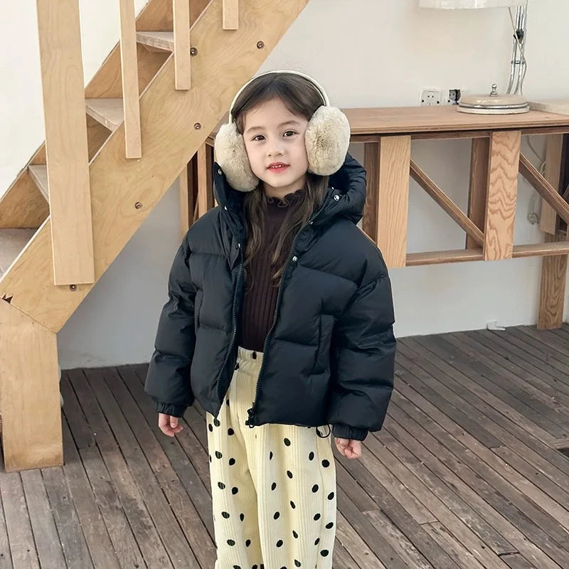 Teen Girls Jacket Winter New Solid Color Thick Keep Warm Hooded Zipper Bread Jacket For 3-12 Years Kids Cotton Down Outerwear