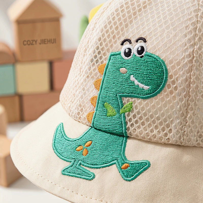 Kids Mesh Hat Boys Sun Protection Cap 3D Dinosaur Girls Breathable Bucket Hat for 1-4Y Children Summer Outdoor Play
