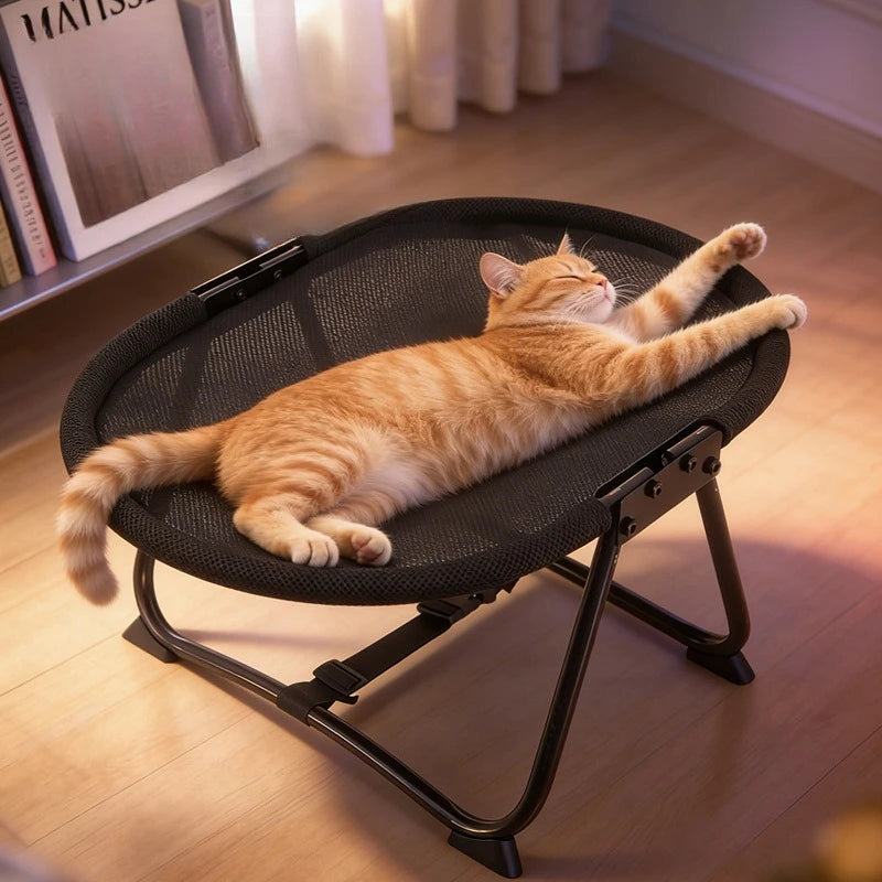 Foldable Elevated Pet Bed Breathable Linen Mesh Raised Cat Dog Sleeping Indoor Small Puppy Kitten Rest Sofa with Storage Bag