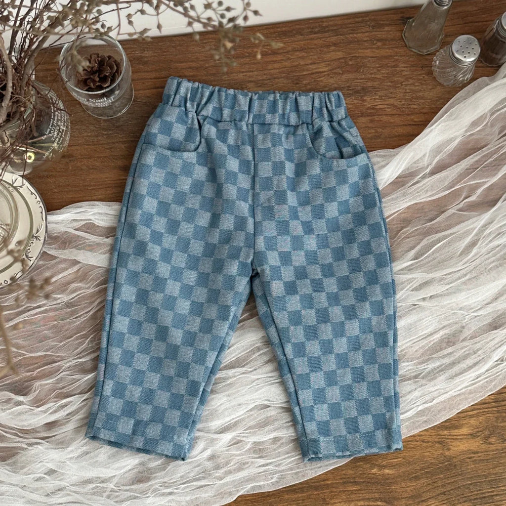 Fashion Plaid Pants Kids Boys Girls Casual Sports Loose Trousers Toddler Spring Autumn New Korean Style Pants Suitable for 0-3Y