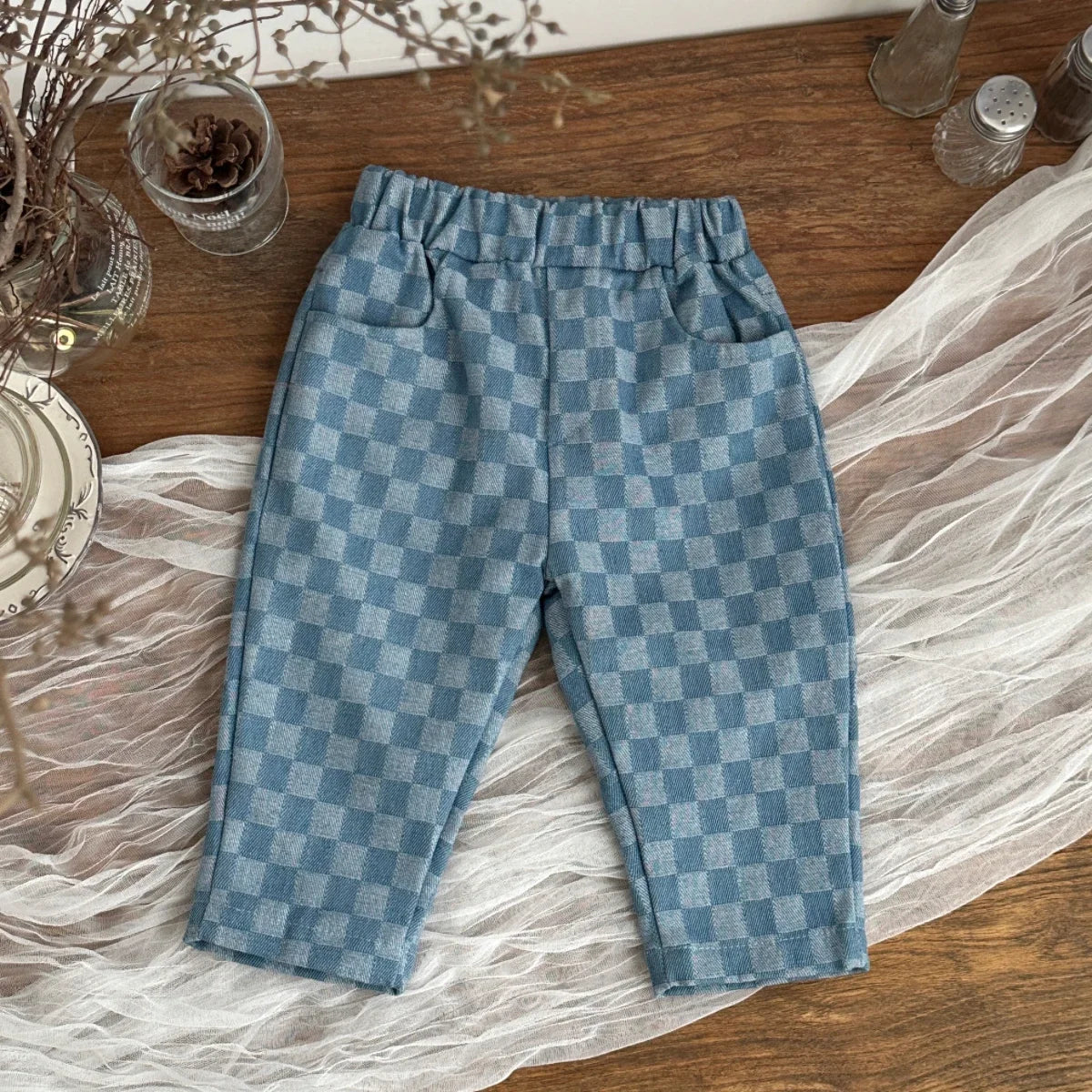 Fashion Plaid Pants Kids Boys Girls Casual Sports Loose Trousers Toddler Spring Autumn New Korean Style Pants Suitable for 0-3Y