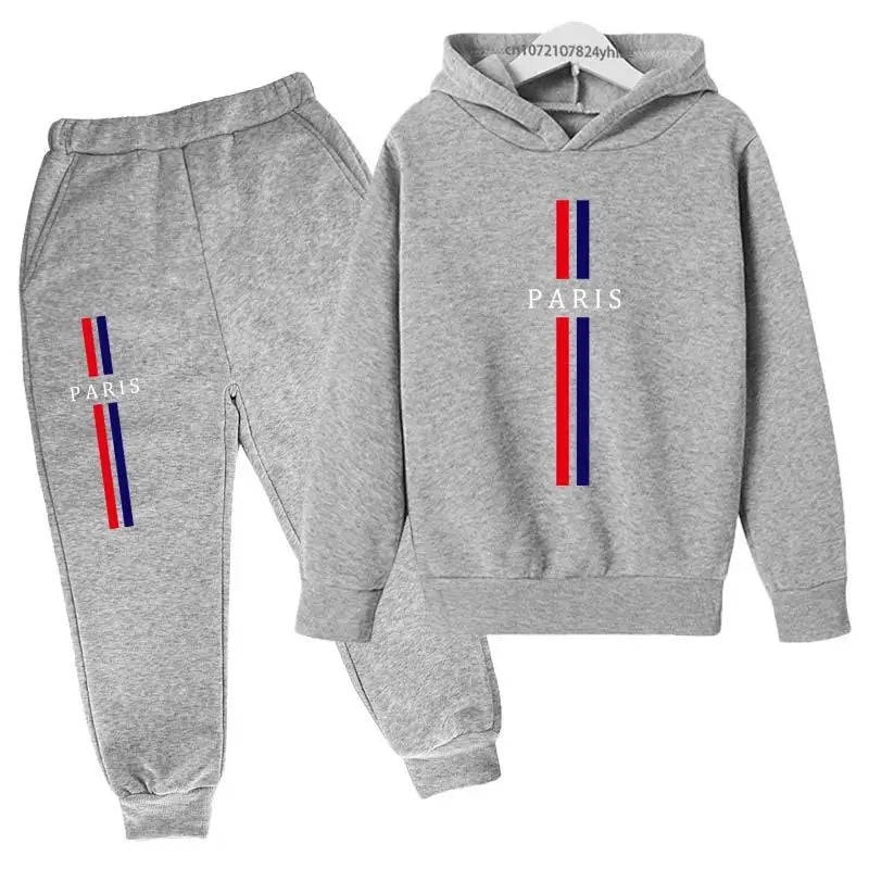 Kids Autumn Spring Casual Paris Print 2pcs Hoodie+Pants Tracksuits 2-13Years Boys Girls Fashion Streetwear Children Clothes Sets