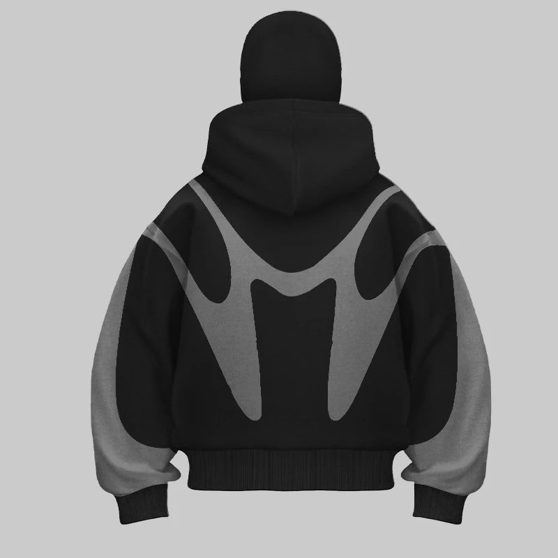 Retro Printed Devil Pattern Double hat style Hoodie Y2k Harajuku Casual Couple Zipper Hoodies Sweatshirt Fashion Street Clothing