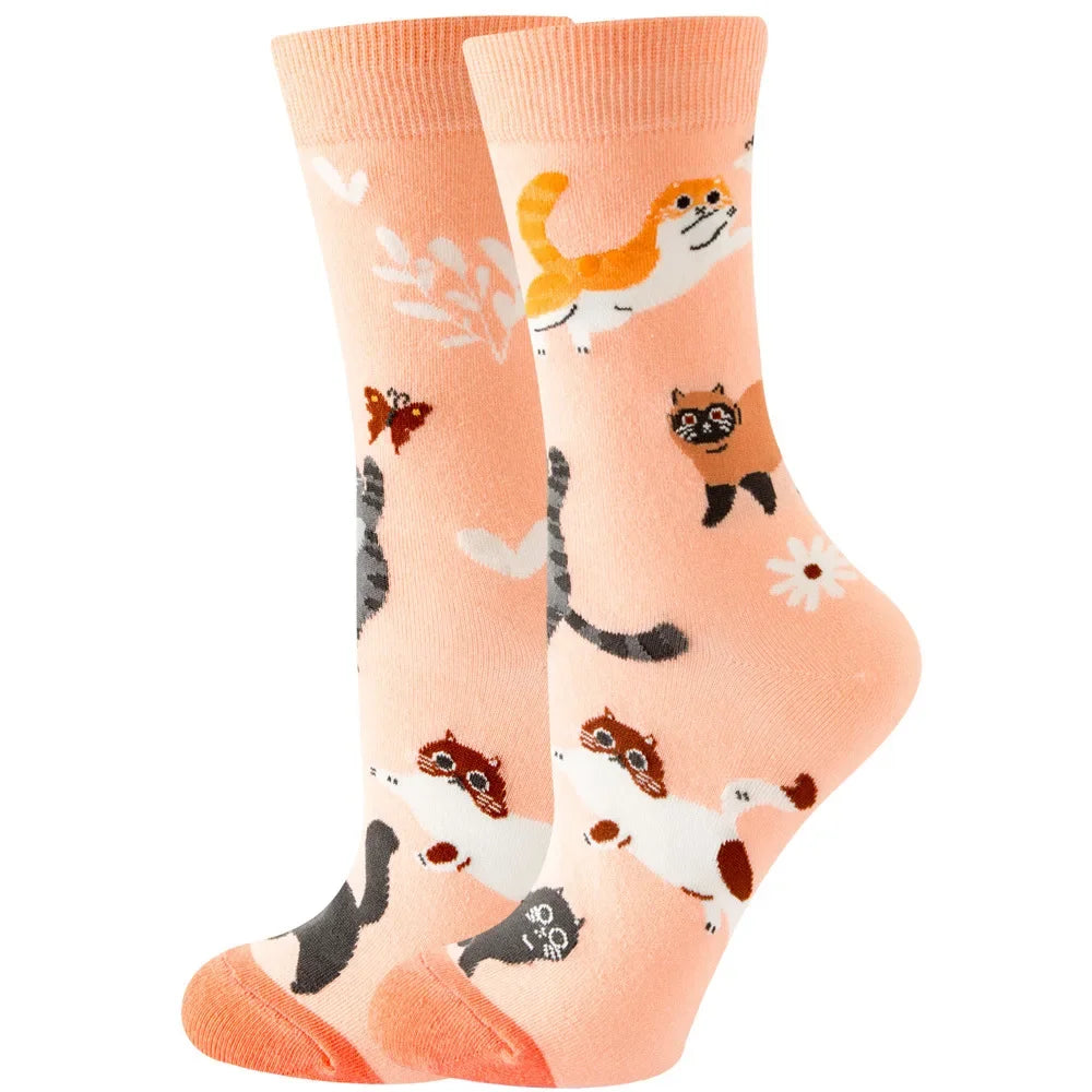 Cute Women Socks Cartoon Animal Food Fruit Socks Kawaii Funny Trendy Socks Happy Harajuku Casual Autumn Spring Stocking