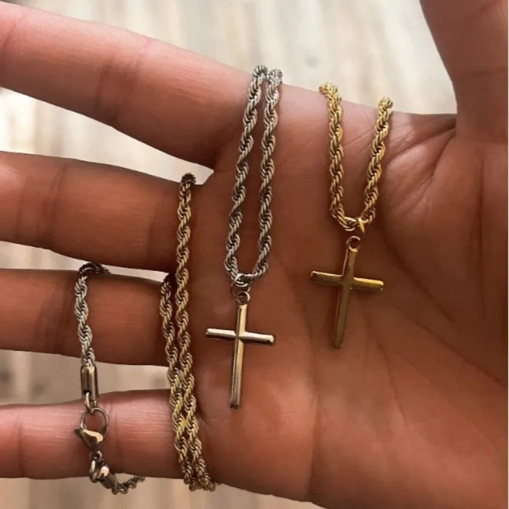 Men's Cross Pendant Necklace Fashion Metal Pendant Accessory Party Jewelry