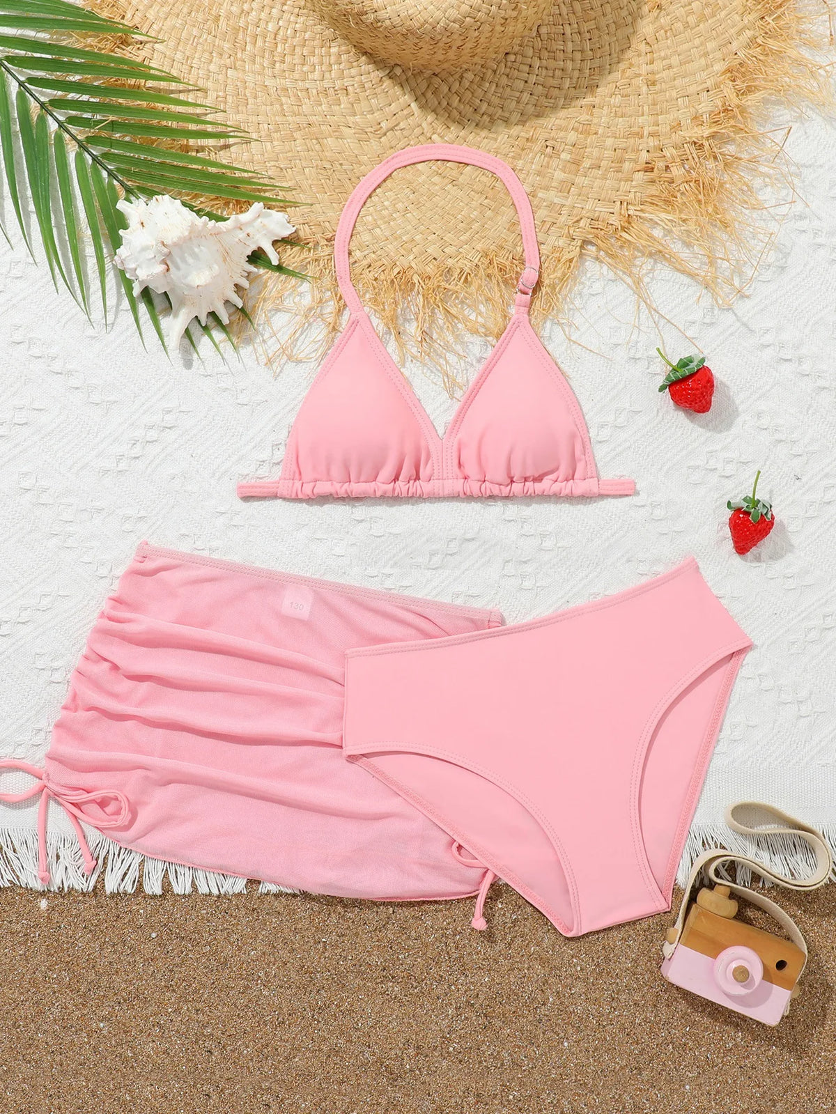 2025New Children's Bikini Swimsuit Cute Girls' Three-Piece Set with Chest Pad for Older Children