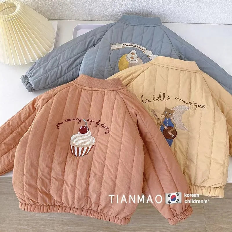 Fashion Children Baby Jackets Winter Autumn Thicken Cute Embroidery Coats Kids Boys Girls Outerwear 1-6Y