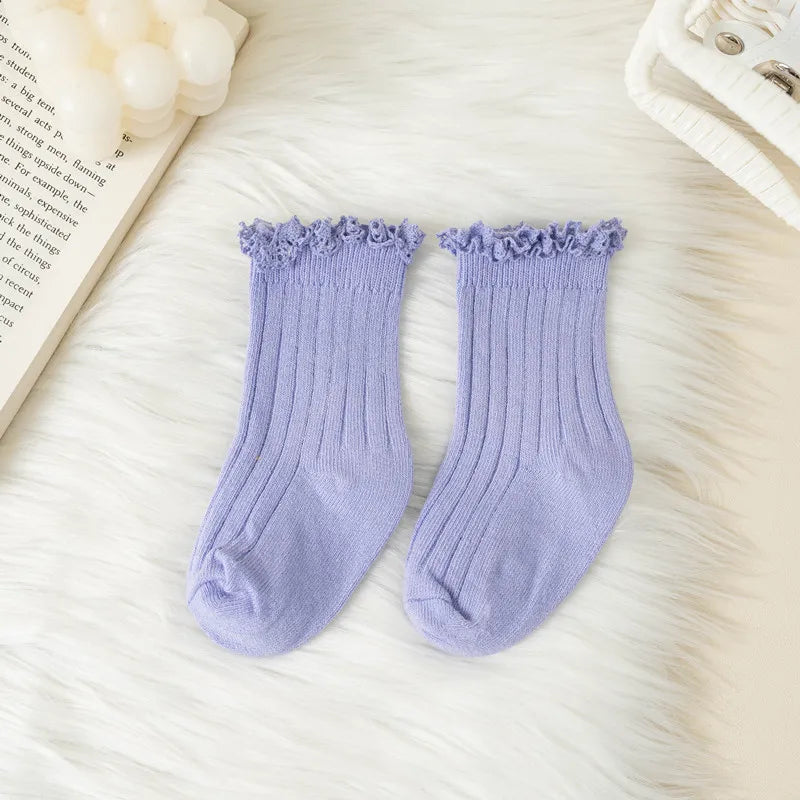 Kids Short Socks Ruffle Baby Girls Toddlers Cute Soft Cotton Sock Lace Flower Children School Uniform Socks For 0-8 Years