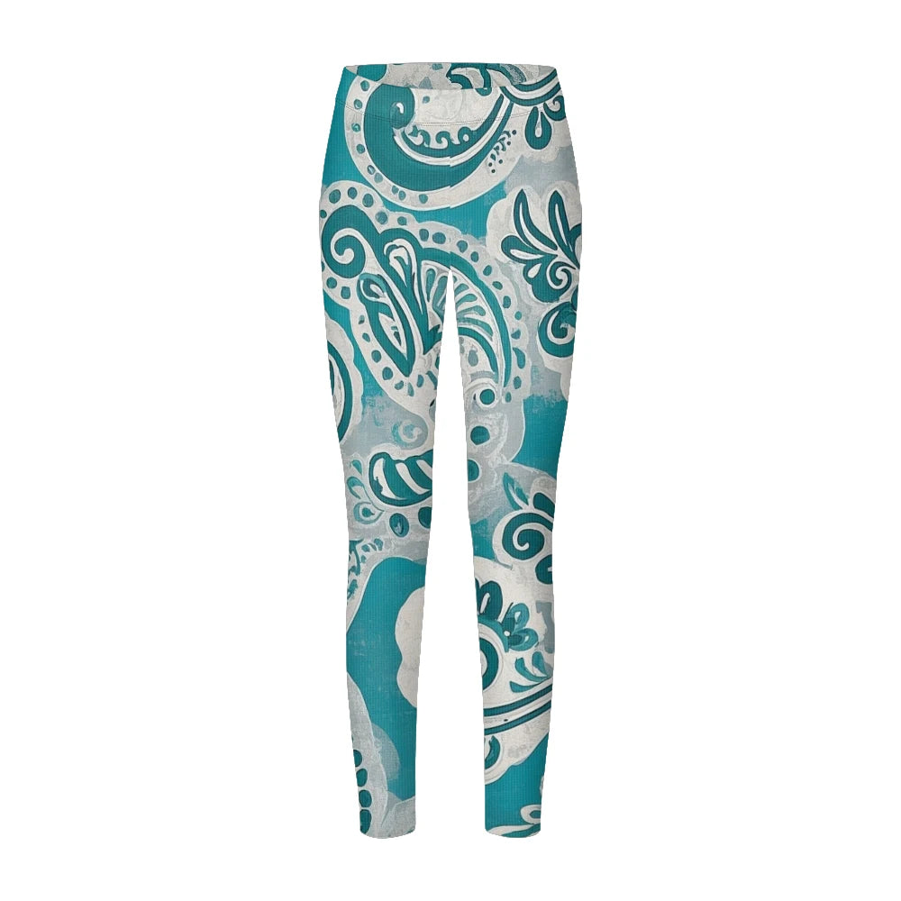 Women High-Waisted Vintage Paisley Print Sports Leggings Full Length Athletic Pants for Yoga Fitness and Casual Boho Chic Wear