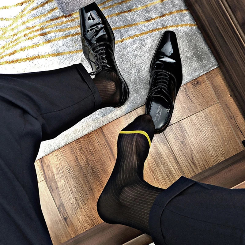 CLEVER-MENMODE Male Sockings Gifts Sheer Socks Exotic Formal Wear Ultra Thin Socks Men Sexy Transparent Business Socks