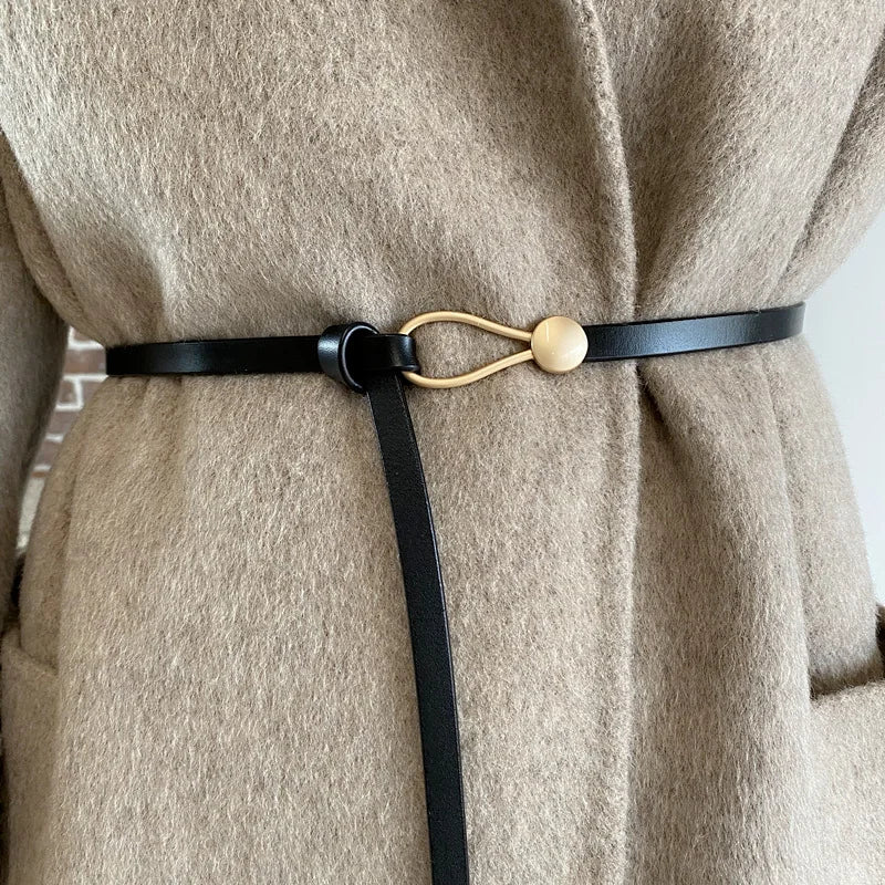 Women's Belt No-hole Knotted Belt Vintage PU Leather Waistband Solid Color Vintage Decorative Thin Belts Dress Girdle For Women