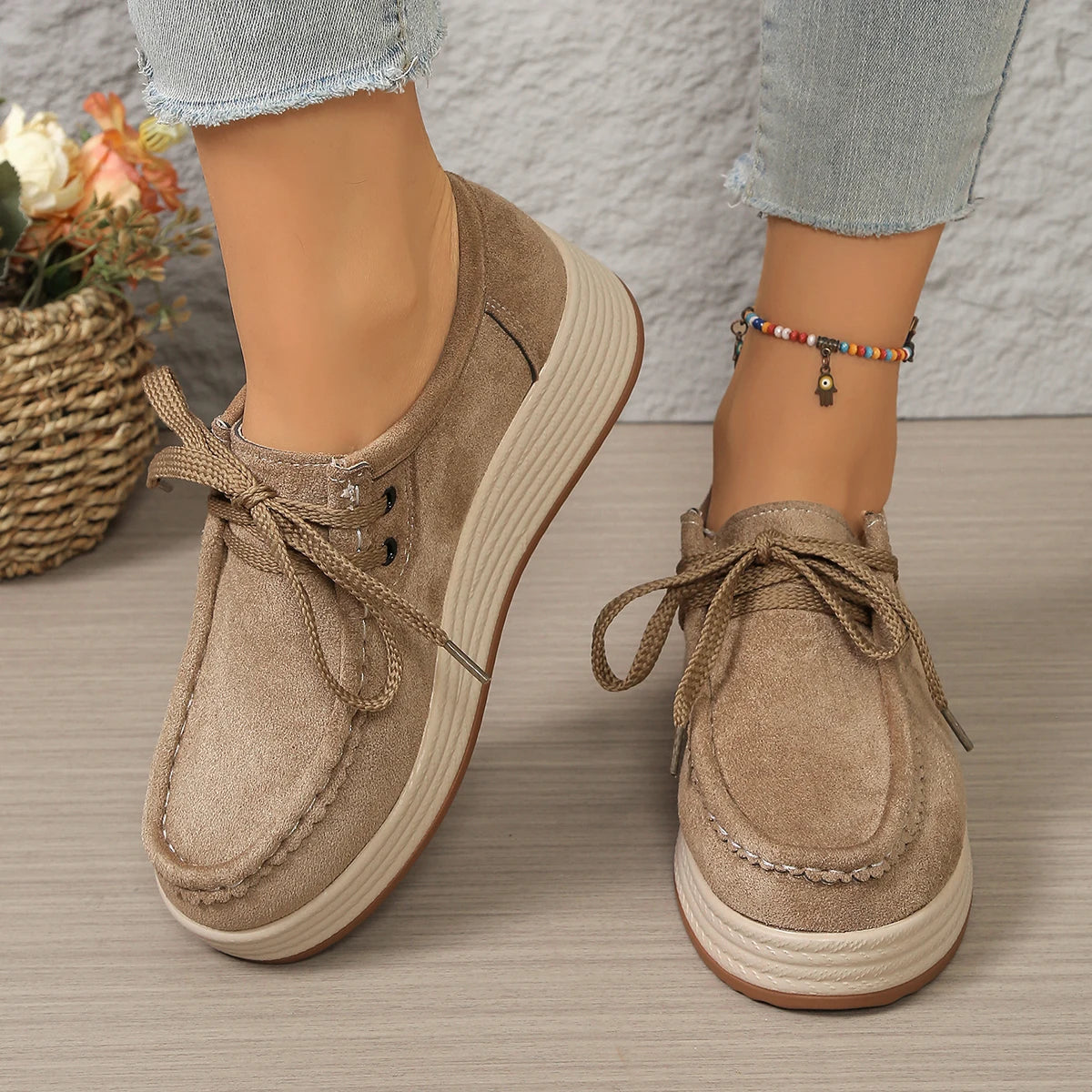 Women's Sports Shoes Spring Autumn Fashion Platform Sneakers Lace-up Round Toe Wedges Casual Comfortable Women's Shoes