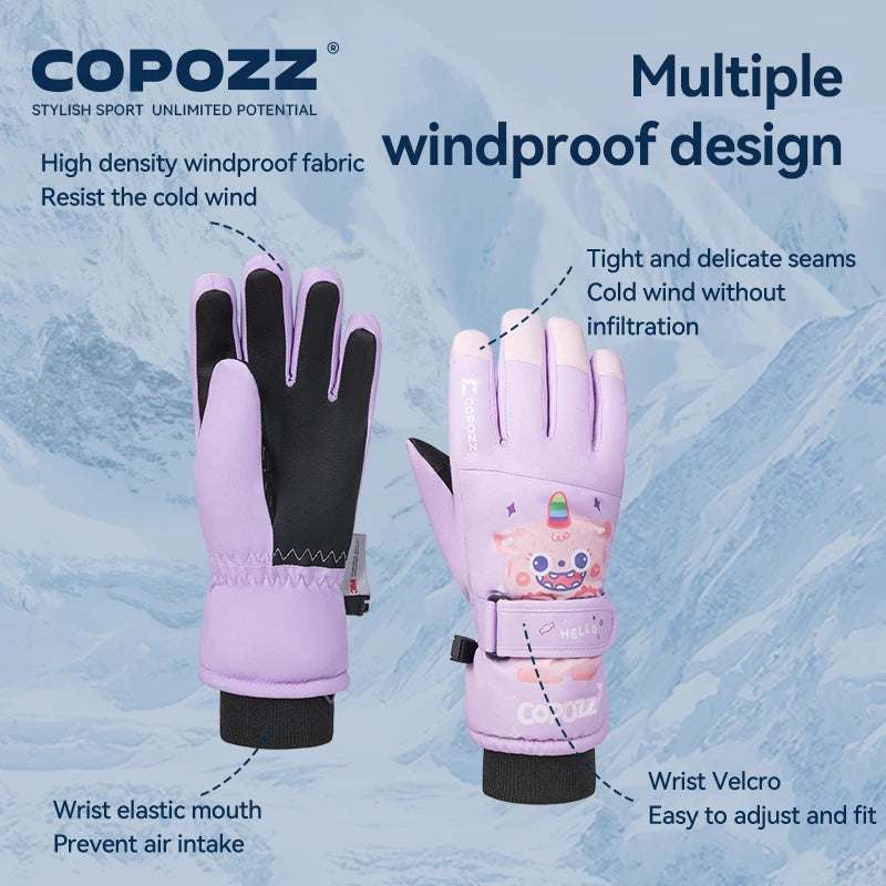COPOZZ Cartoon Children Winter Gloves for Girls Boys Thick Waterproof Kids Ski Gloves Snowboard Riding Cycling Child Snow Gloves