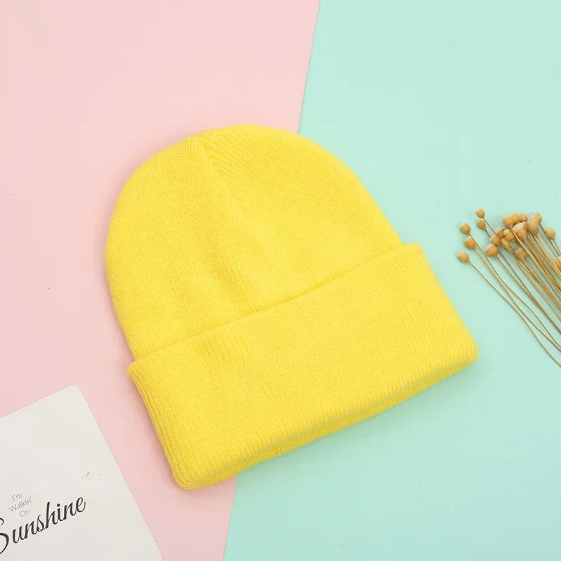Dad Mother Kids Baby Hats for Girl Boy Newborn Beanie Infant Candy Color Winter Autumn Family Warm Knitted Parent Children Hat