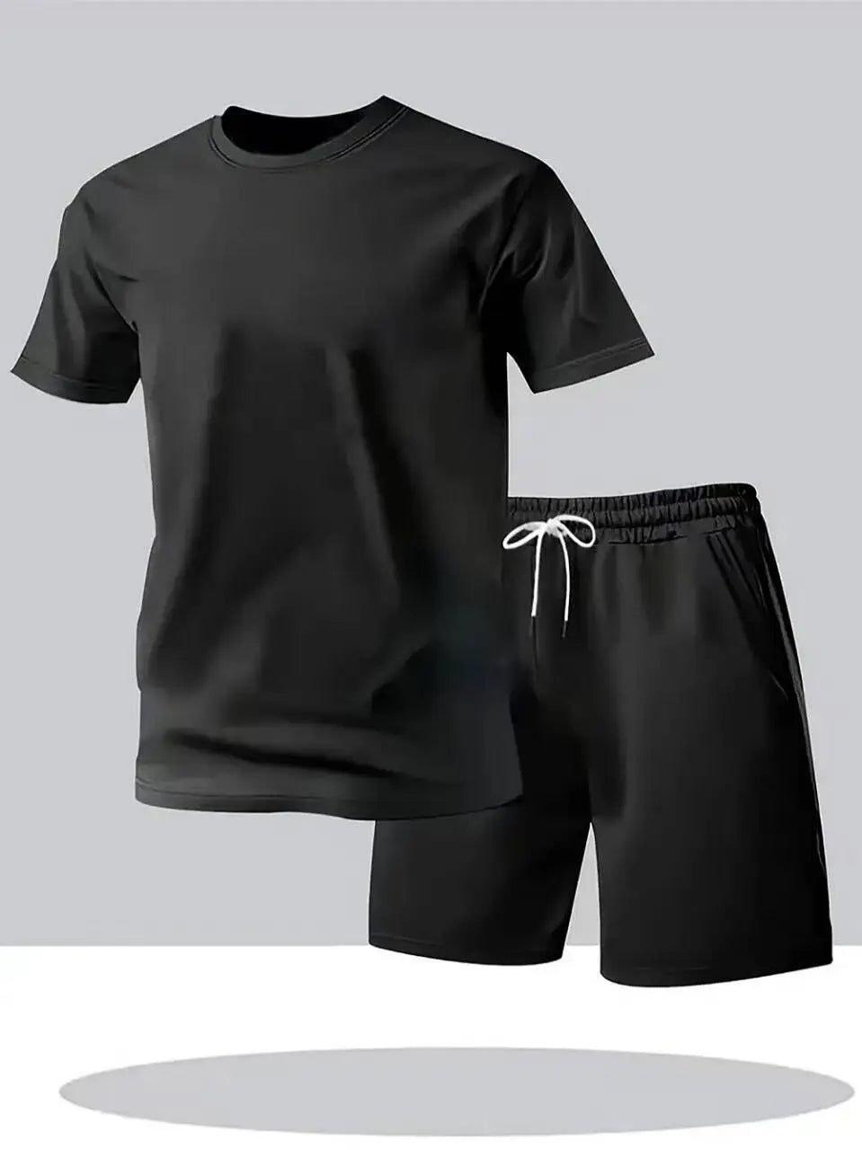 New Summer Fitness Sportswear for Men, Short-Sleeved T-Shirt and Shorts Two-Piece Set, Breathable and Quick-Drying Casual Wear.
