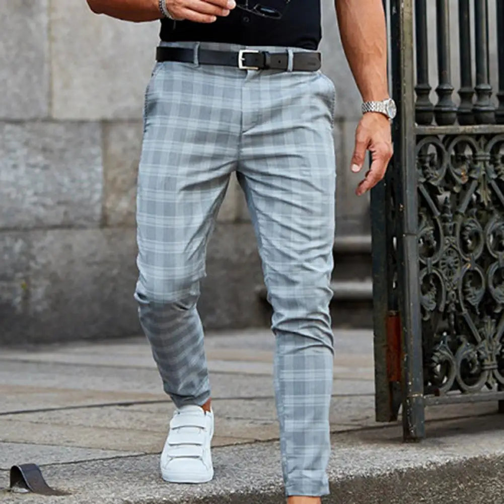 2025 Men Trousers Plaid Loose Autumn Winter Vintage Checkered Pants Men's Fashion Slim Fit Plaid Casual Pants Long Pencil Pants